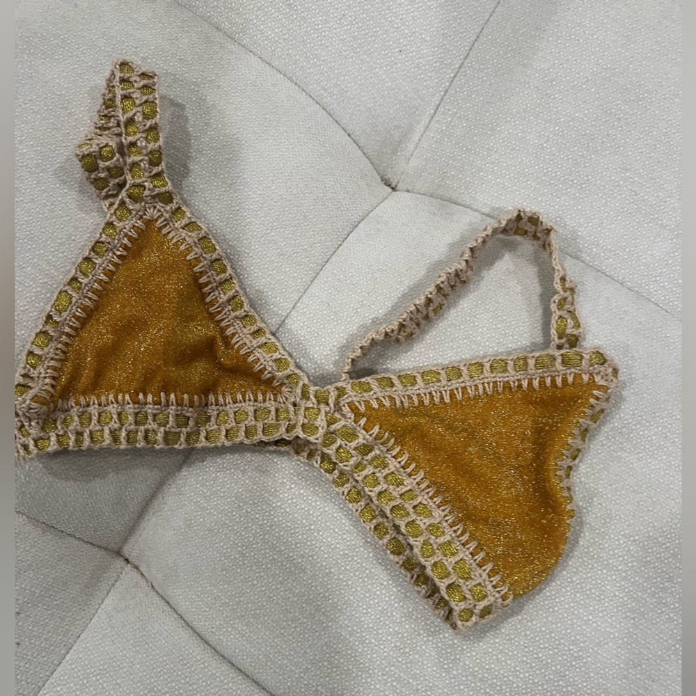 Handmade Crochet Bikini Top in gold